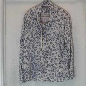 Calvin Klein Cream and Gray Leopard Print Cowl Neck Sweater